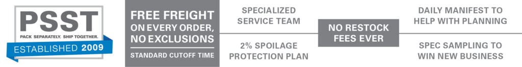 Promotional banner listing free freight and service guarantees